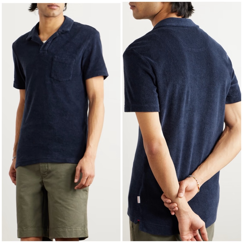 Orlebar Brown Navy Cotton Terry Polo Shirt [C21]
